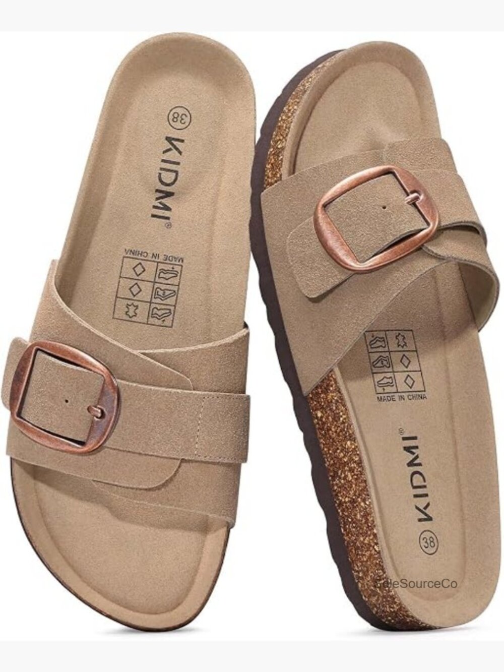 Genuine Suede Cork Footbed Slide Sandals w/ Buckle